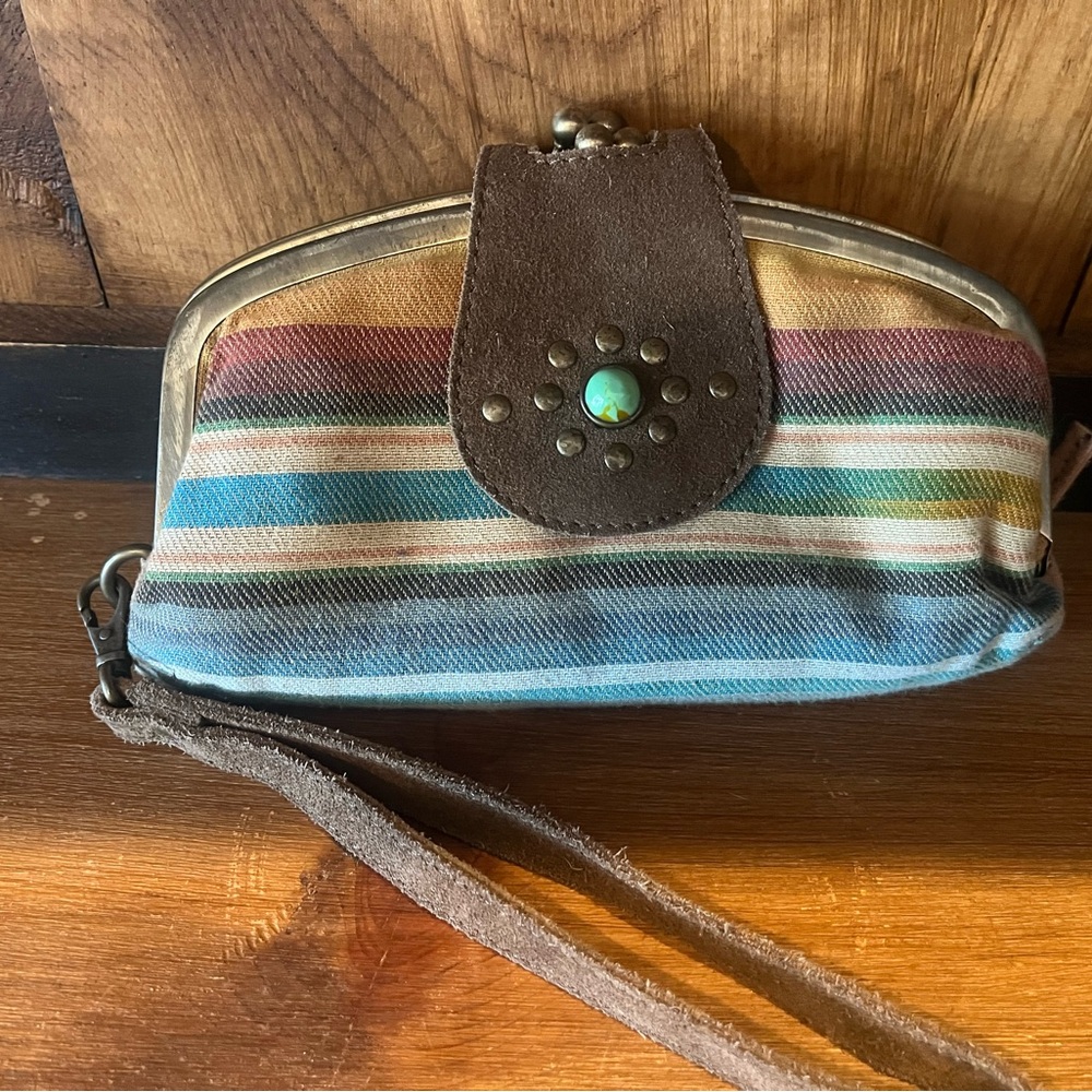 Striped Clutch with Wrist Strap